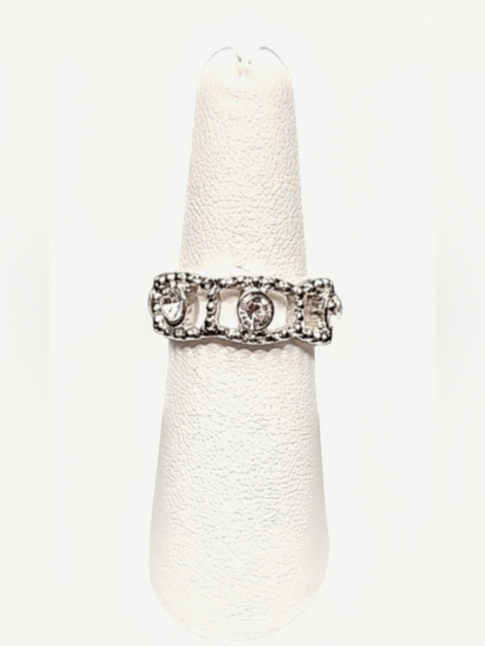 Vintage 925 Sterling Silver Bezel Set Clear CZ Chain Link Statement Ring Sz 7